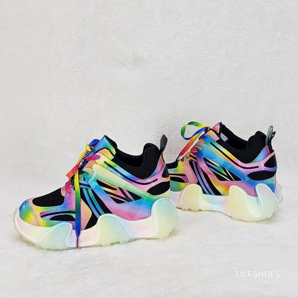 Anthony Wang Alien Rainbow Multi Hidden Wedge Platform Sneakers Octopus Tread - Picture 4 of 14